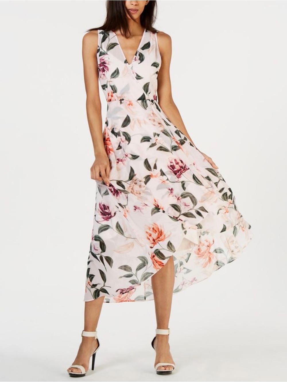 Calvin Klein Pink Floral V-Neck High-Low Fairycore Dress